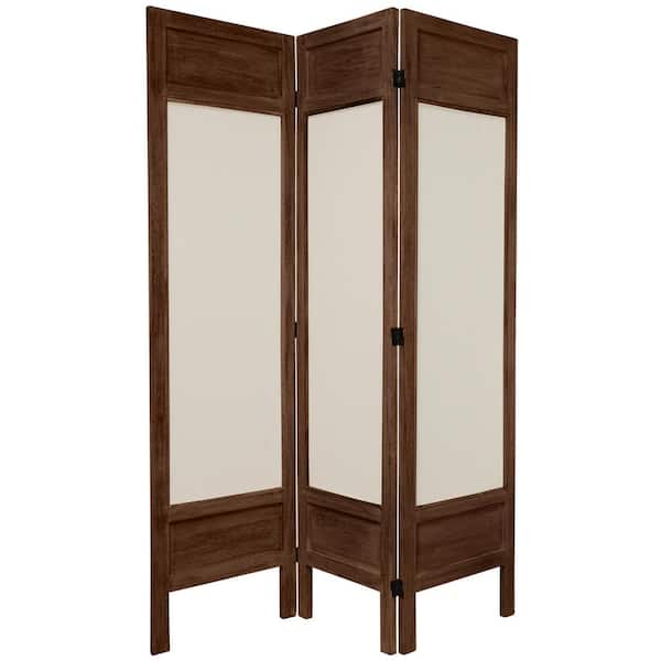 Oriental Furniture 5.5 ft. Burnt Brown Solid Muslin 3-Panel Room Divider