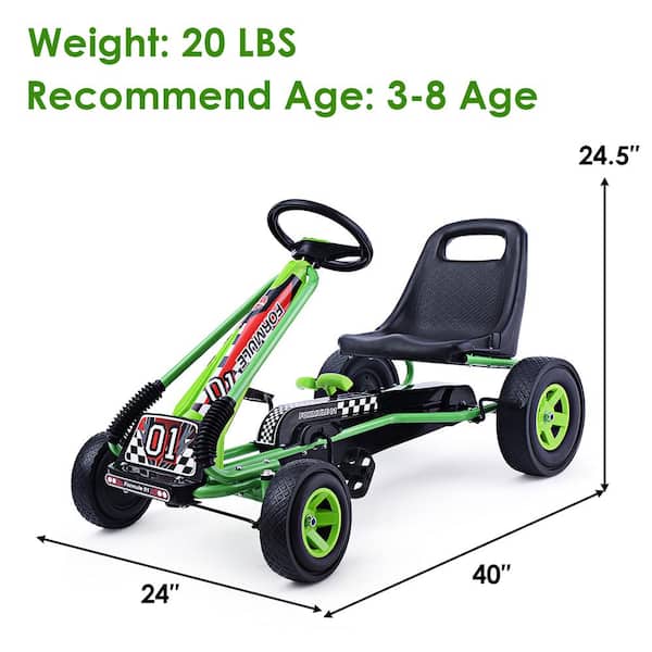 Costway Go Kart 4 Wheel 7.08 in. Pedal Powered Kids Car with