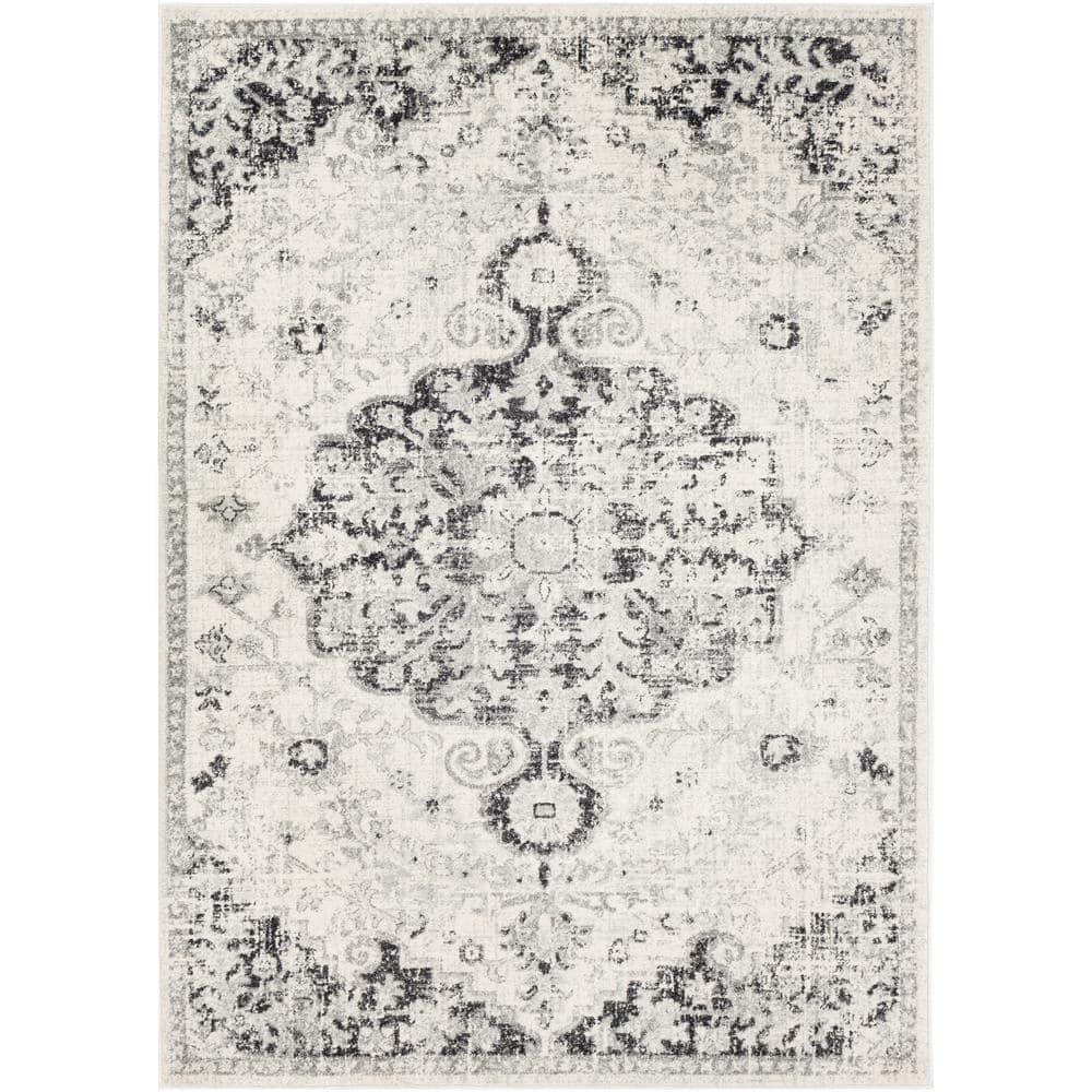Gray Rectangular Synthetic Medallion Area Rug, 7'10" x 10'2"