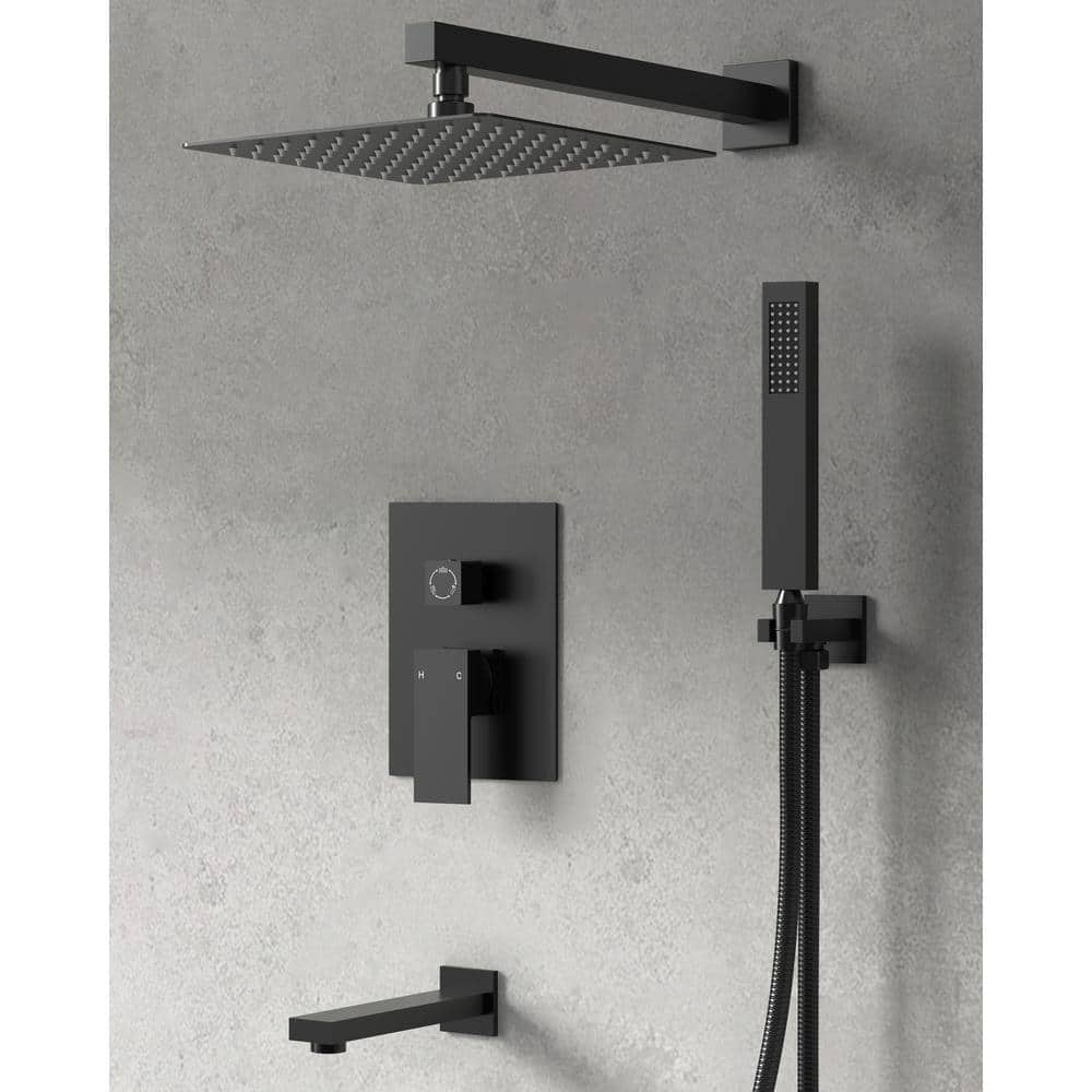 Matte Black Stainless Steel Rain Shower Head System with Handheld Spray