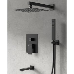 3-Spray Square High Pressure Wall Bar Shower Kit Tub and Shower Faucet with Hand Shower in Matte Black (Valve Included)