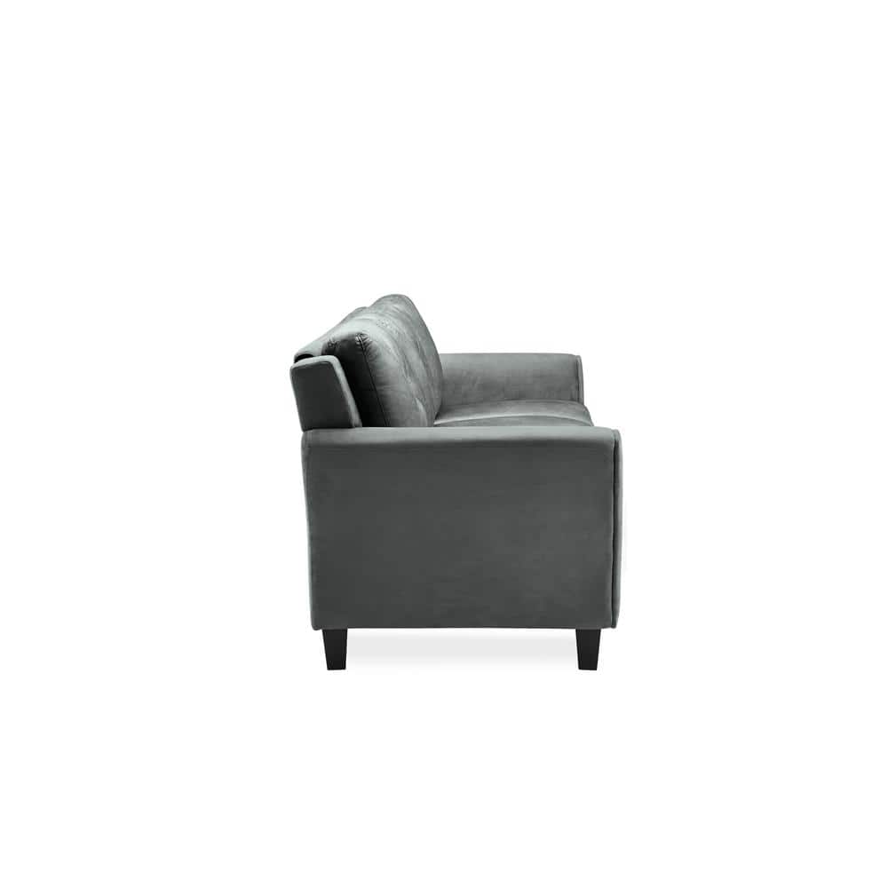 Elysian Tufted Dark Gray Microfiber Sofa with Rolled Arms