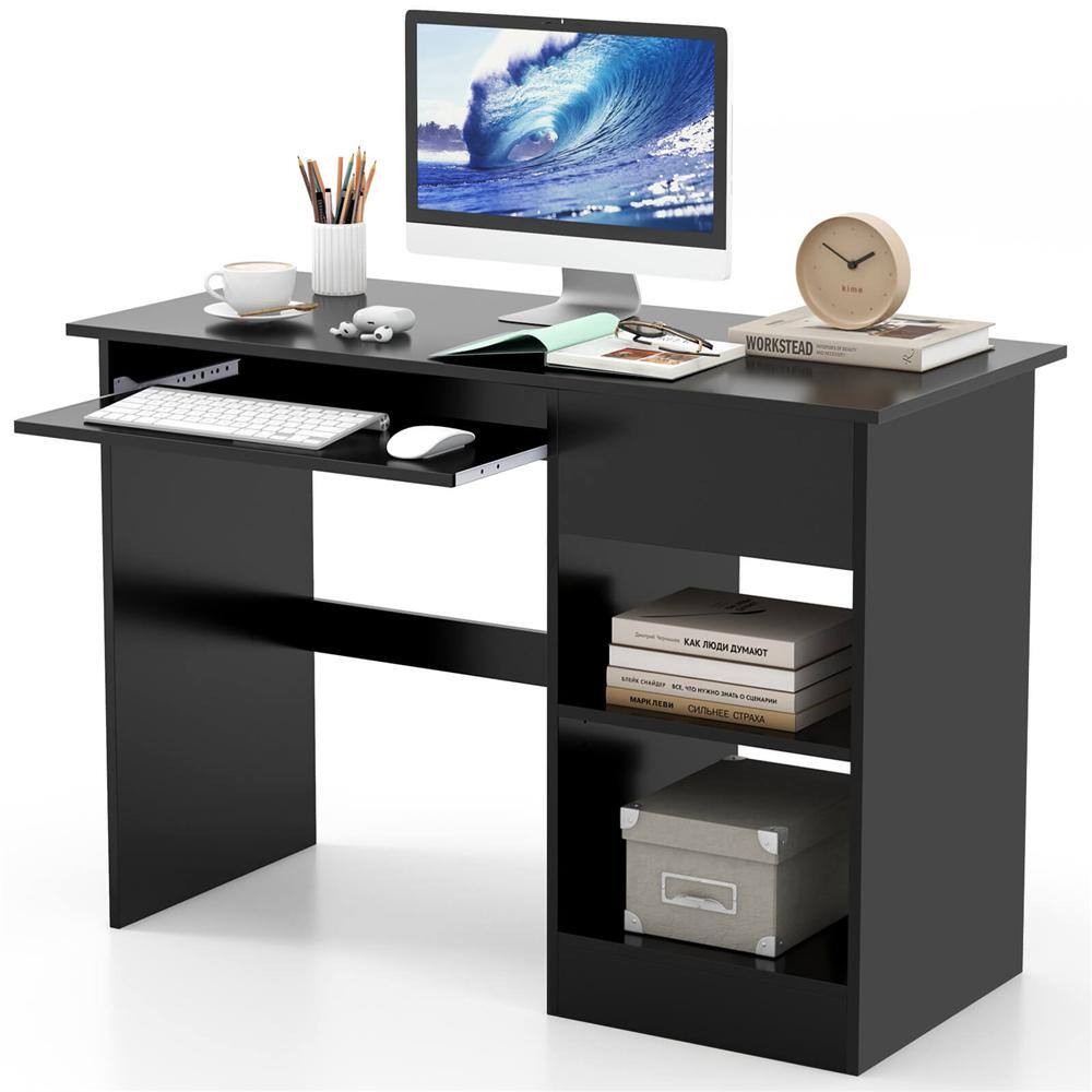 42.5 in. Rectangular Black Wood 1-Drawer Desk with Keyboard Tray