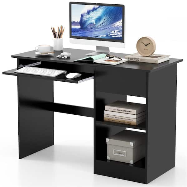 Costway 42.5 in. Rectangular Black Wood 1-Drawer Desk with Keyboard Tray