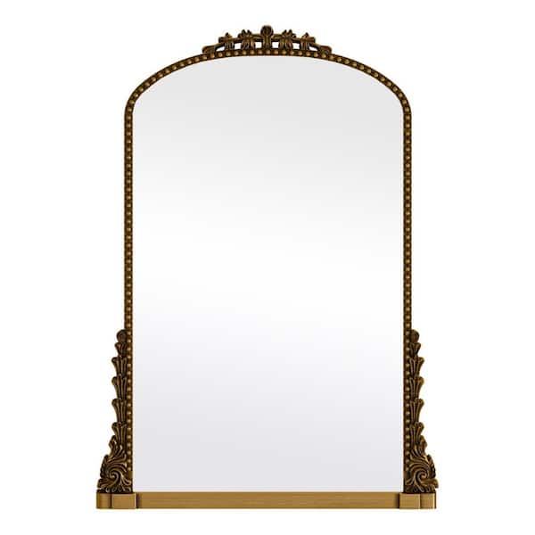 28 in. W x 40 in. H Arched Decorative Antique Gold Polyurethane Frame Wall Bathroom Vanity Mirror