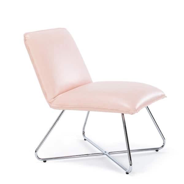LUE BONA 22.2 in. Wide Pink Mid Century Modern Faux Leather Accent Chair with Adjustable Backrest For Living Room