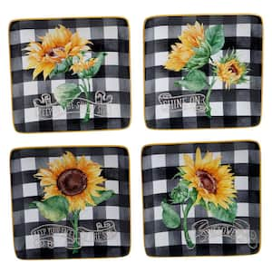 Sunflower Fields 4-Piece Seasonal Multicolored Earthenware 6 in. Canape Plate Set (Service for 4)