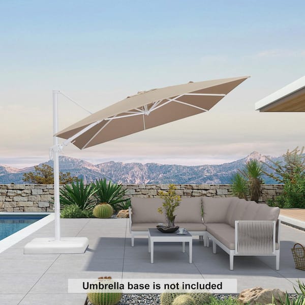 PURPLE LEAF 9 ft. x 12 ft. Outdoor Cantilever Patio Umbrella White Aluminum Swivel Offset 360° Rotation Umbrella in Beige