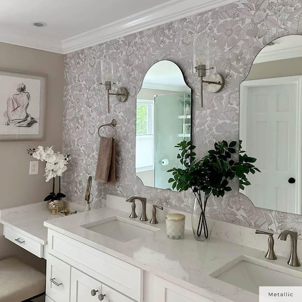 Chantilly White Metallic Bloom Vinyl Peel and Stick Wallpaper Roll (Covers 28 sq. ft.)