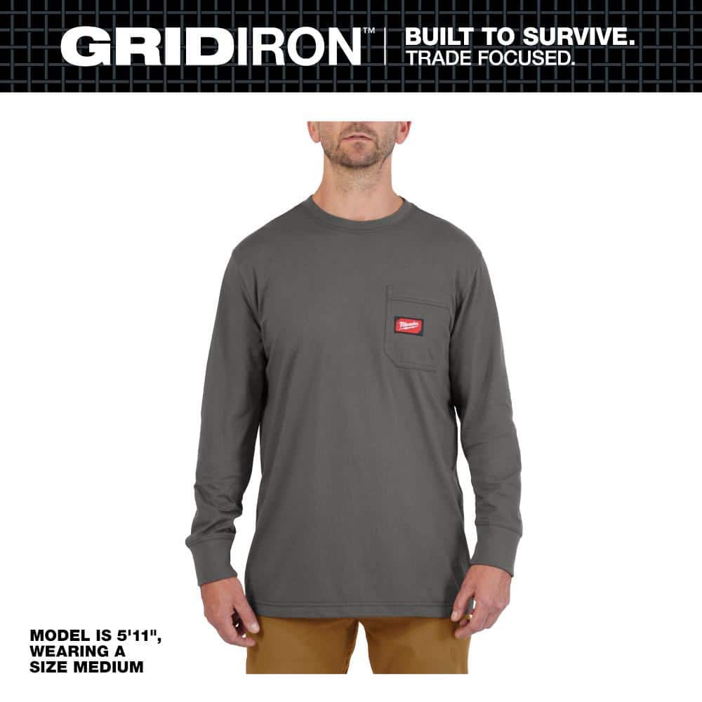 Men's 3X-Large Gray GRIDIRON Cotton/Polyester Long-Sleeve Pocket T-Shirt price history on PriceWatchPro