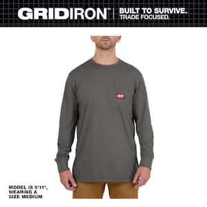 Men's Large Gray GRIDIRON Cotton/Polyester Long-Sleeve Pocket T-Shirt