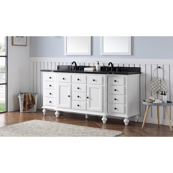 Home Decorators Collection Heartside 72 In W X 23 D Vanity White With Granite Top Black Basin 72w The Depot Home Decorators Collection Heartside 72, 72 Inch White Vanity With Granite Top