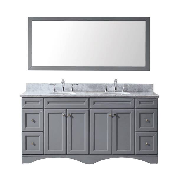 Virtu USA Talisa 72 in. W Bath Vanity in Gray with Marble Vanity Top in White with Round Basin and Mirror