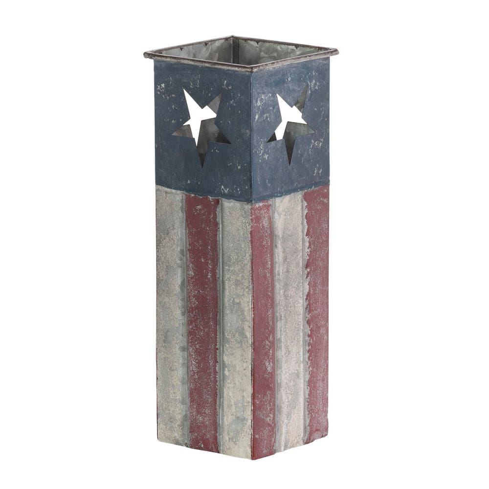 12 in. Tall Indoor/Outdoor Rustic Metal American Flag Decorative Planter, Small product image for price tracking