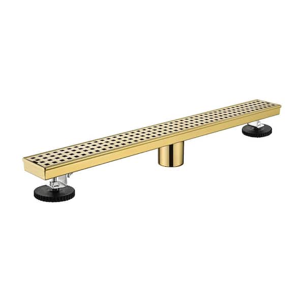 YONKI SUNSHIN INC 24 in. Linear Shower Drain Stainless Steel Shower Floor Drain with Hair Strainer and Leveling Feet in Brushed Gold