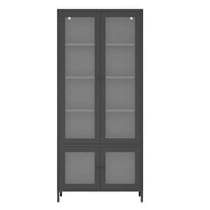 31.50 in. W x 13.80 in. D x 71.00 in. H Ready to Assemble Black Metal Storage Cabinet with 4 Glass Doors and 5 Shelves