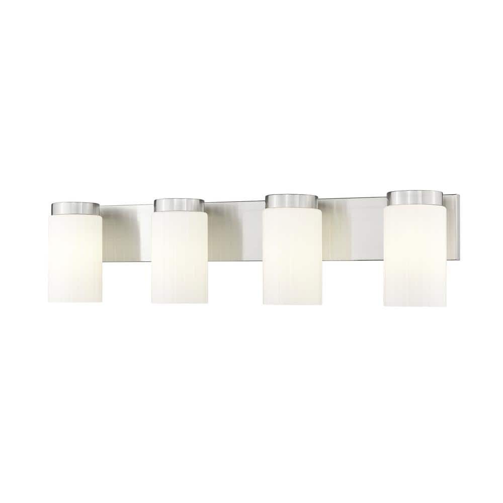 Burk 30 in. 4-Light Brushed Nickel Vanity-Light with Matte Opal Glass Shade