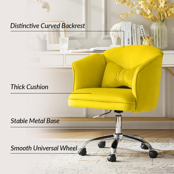 JAYDEN CREATION Ricky Yellow 26.9 in. Wide Velvet MDF Office Chair