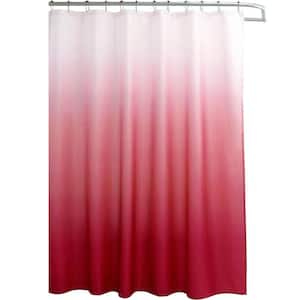 Washable 70 in. W x 72 in. L Fabric Textured Shower Curtain with 12-Easy Glide Metal Rings in Light Burgundy Ombre