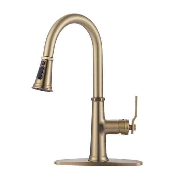 Stainless Steel 16.7 in. H Pull Down Sprayer Kitchen Faucet with 360° Spout Swivel and 3-Mode Spray in Gold