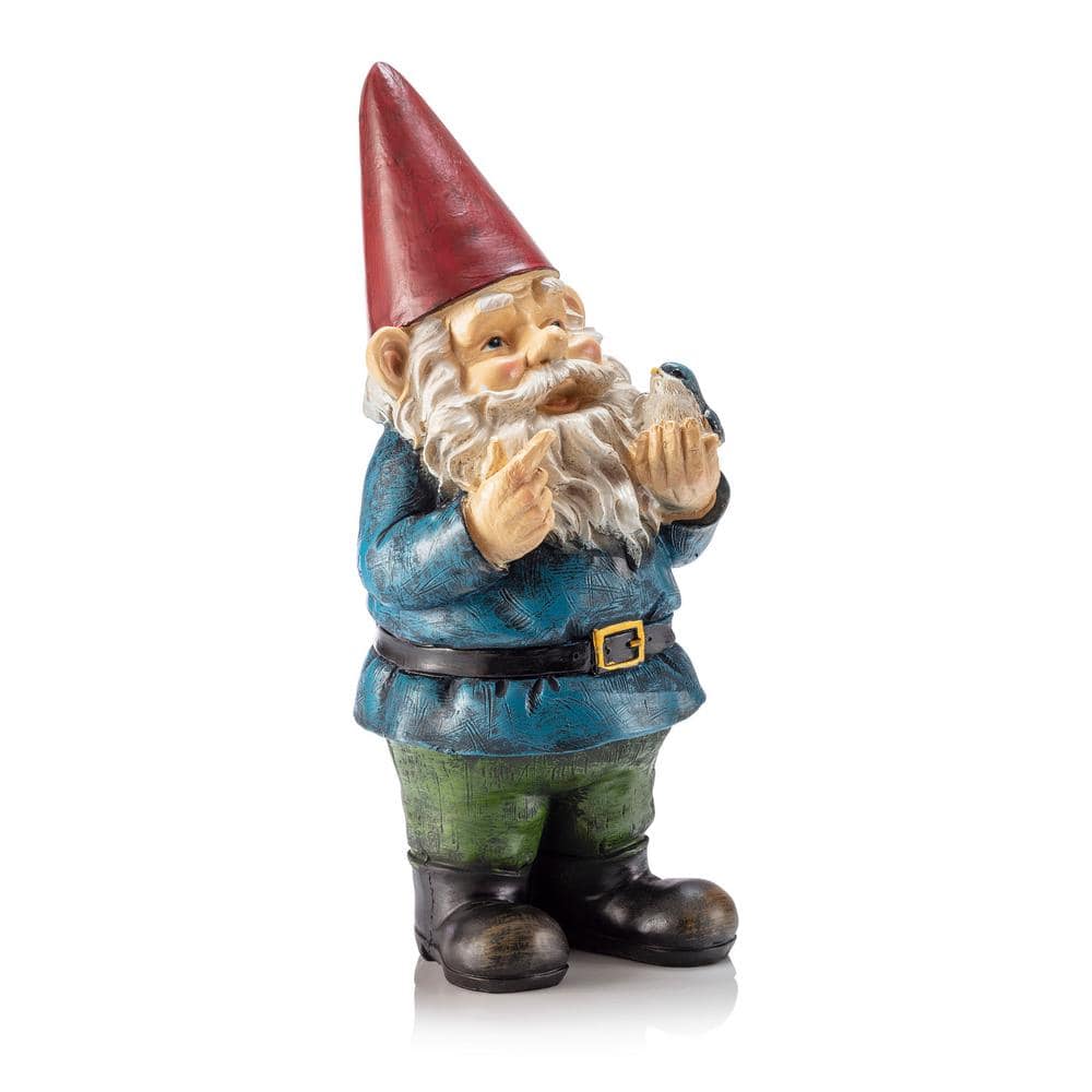 12-Inch Multicolor Garden Gnome with Bird Statue