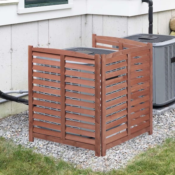 Unbranded 38 in. Brown Wood Garden Fence, 3-Section Outdoor Wooden Screen, Outdoor Air Conditioner Fence, Outside Privacy Fence
