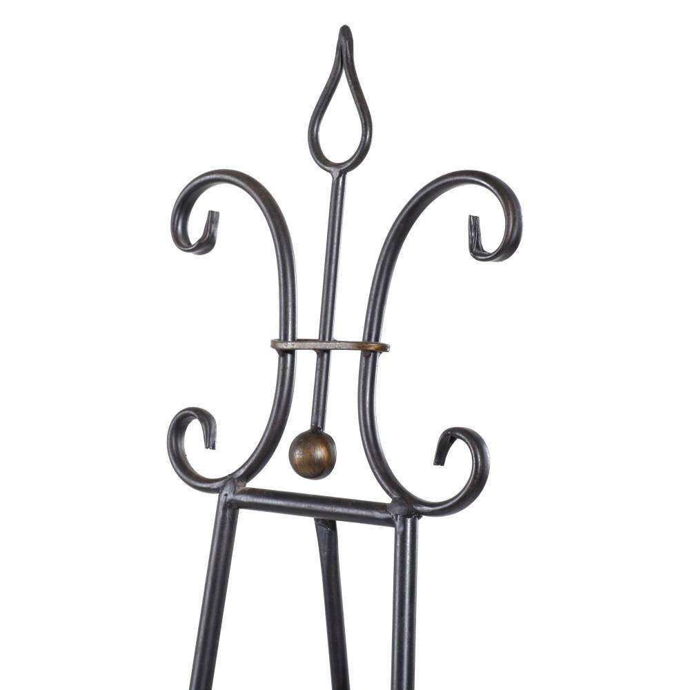 Black Metal Scroll Adjustable Floor Easel with Chain Support