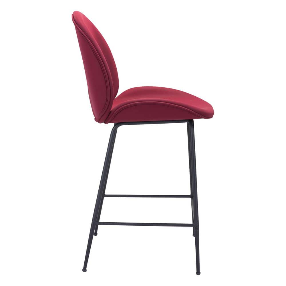 Contemporary Red Velvet & Steel Counter Stool
