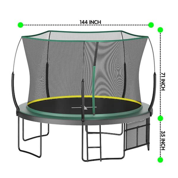 12 ft. Springfree Trampoline-Quiet Bungee System, No Gap Design, UV-Resistant Mat, Rust-Proof Frame, Green