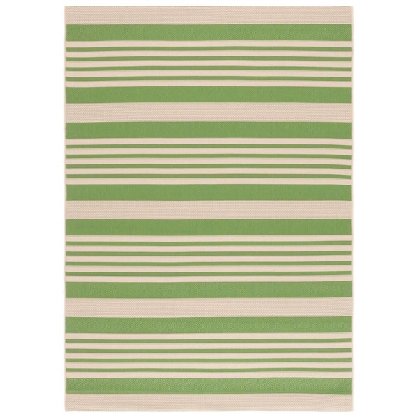 Courtyard 6 x 8 Green/Beige Banded Stripe Area Rug