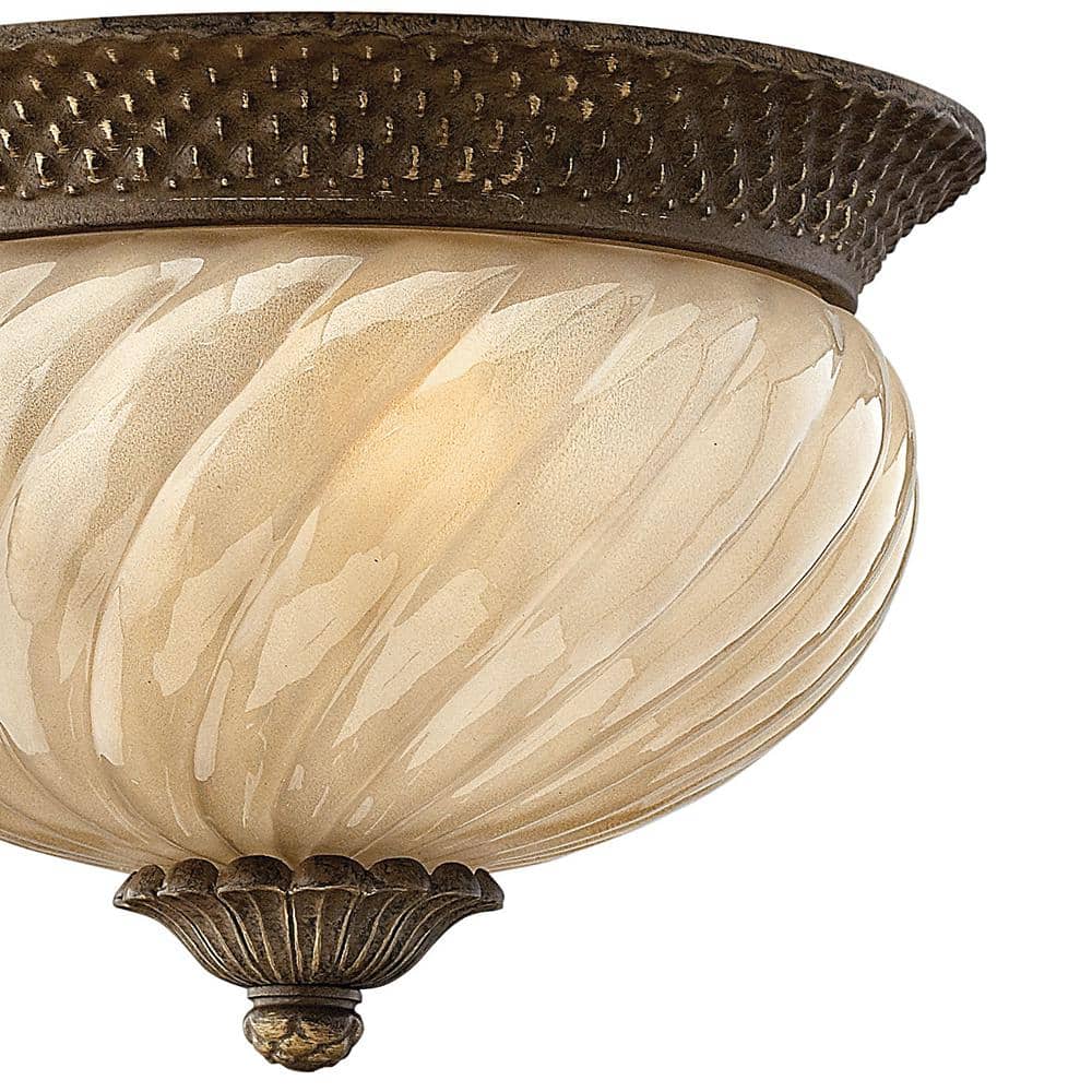 Pearl Bronze Pineapple-Inspired 2-Light Flush Mount with Amber Optic Glass