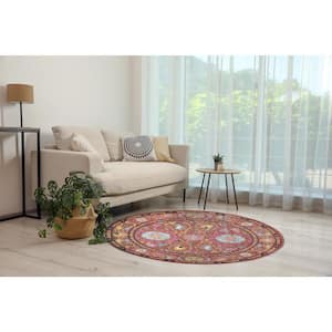 Rust 6 ft. Hand-Tufted Wool Traditional Oriental Rug Round Area Rug