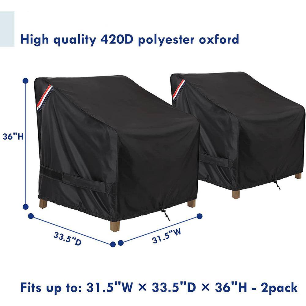 Black Waterproof Polyester Patio Chair Covers, 33.5" x 31.5" x 36" (2-Pack)