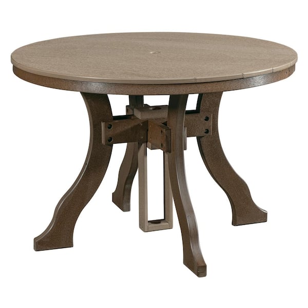 American Furniture Classics Adirondack Series Tudor Brown Frame Round High Density Plastic Dining Height Outdoor Dining Table