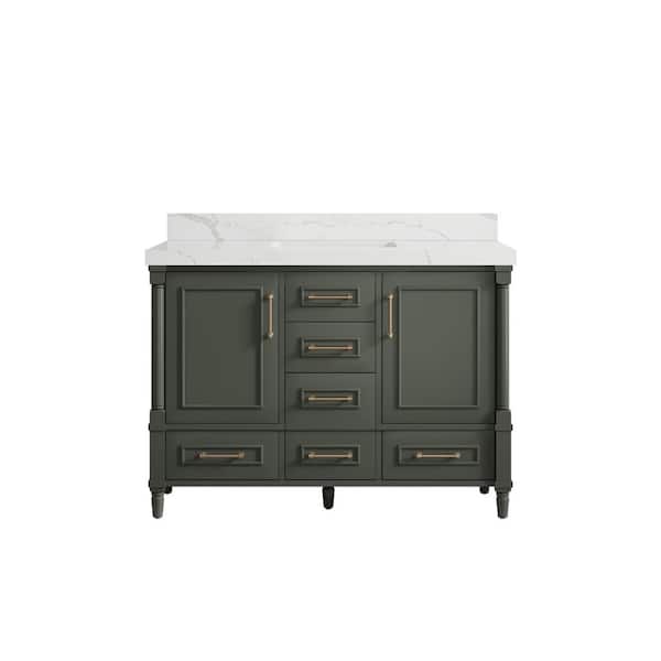 Willow Collections Hudson 48 in. W x 22 in. D x 36 in. H Bath Vanity in Pewter Green with 2 in. Calacatta Quartz Top