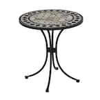 HOMESTYLES 28 in. Black and Tan Round Tile Top Patio Bistro Table 5605-34