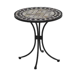 28 in. Black and Tan Round Tile Top Patio Bistro Table