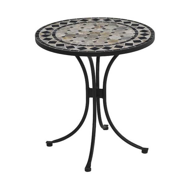 HOMESTYLES 28 in. Black and Tan Round Tile Top Patio Bistro Table