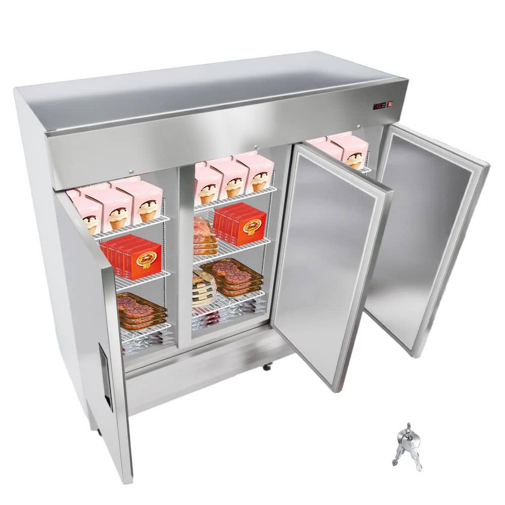 Commercial Freezer 69 cu. ft. Reach In 81.3 in.W Upright Freezer 3-Doors Auto-Defrost Stainless Steel 12-Shelves