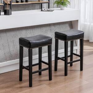 29.00 in. Black Backless Faux Leather Bar Stools (Set of 2)