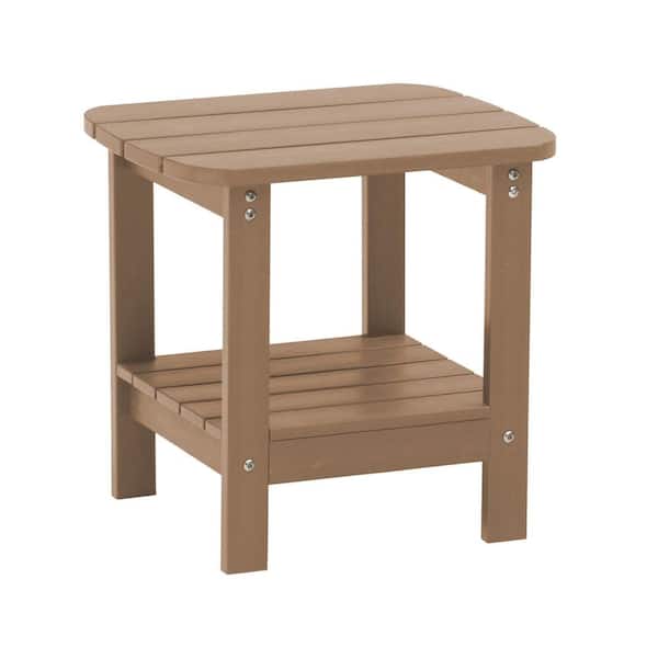Clihome 18.9 in.W Outdoor Double Floor Resin Side Table in Brown