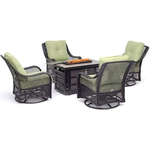Orleans 5-Piece Wicker Patio Fire Pit Seating Set with Avocado Green Cushions