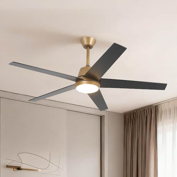 52 in. Gold Downrod Mount Standard Ceiling Fan with LED Light, DC Motor and Remote Control