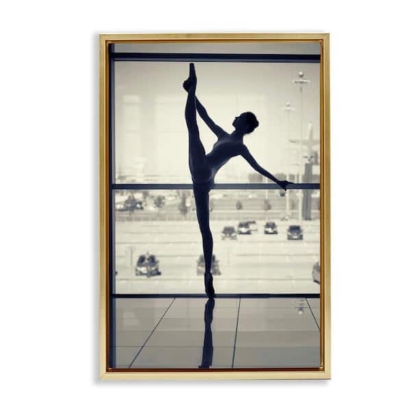 Stupell Industries Practicing Ballerina Stance by Incado Gold Floater Frame People Graphic Art Print 31 in. x 21 in.