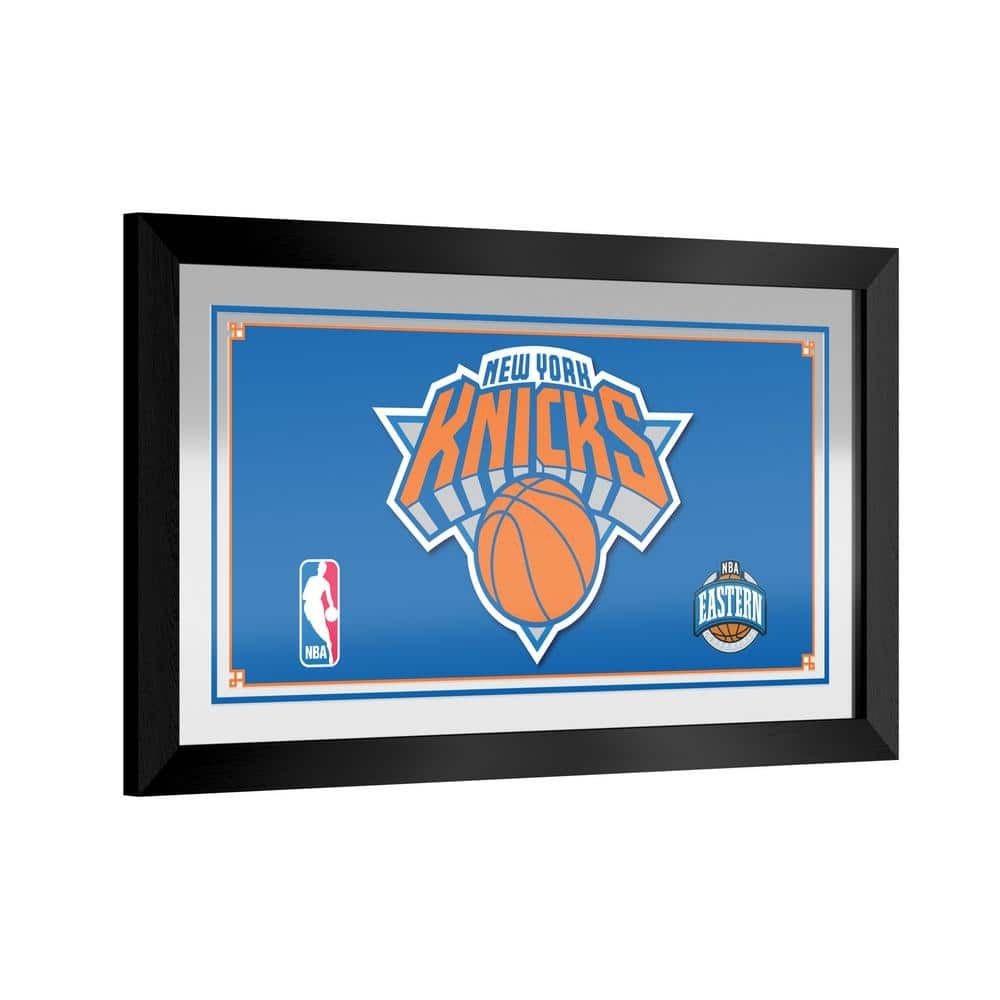 New York Knicks Logo 26 in. W x 15 in. H Wood Black Framed Mirror ...