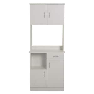 White Oak Modern Kitchen Pantry with Buffet Cabinet, Microwave Storage Stand with Top and Bottom Cabinets