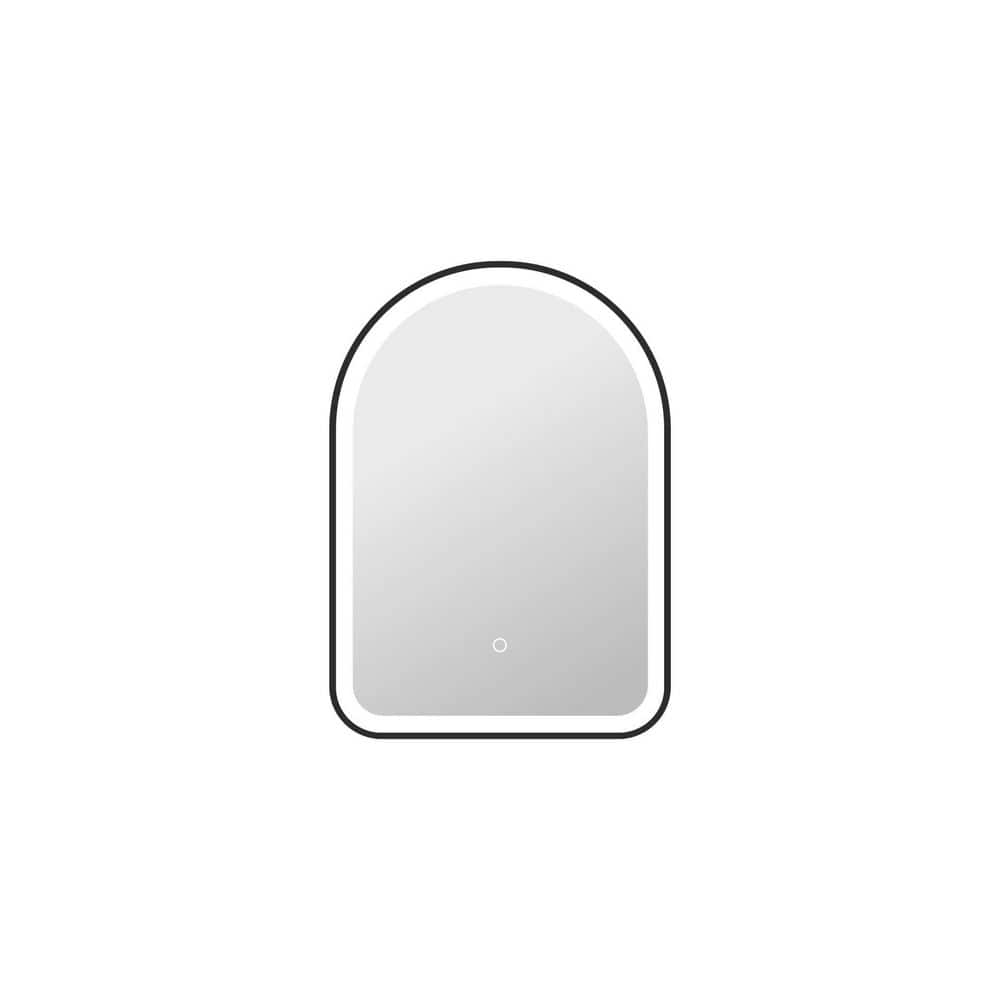 TIMELESS HOME 20 in. W x 28 in. H Arch Framed LED Wall Mirror in Black ...