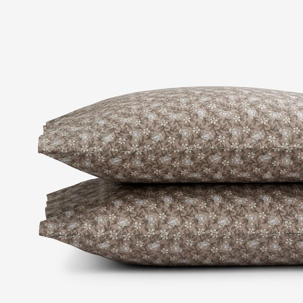 The Company Store Company Cotton Mini Floral Vine Mocha Cotton Percale King Pillowcase (Set of 2)