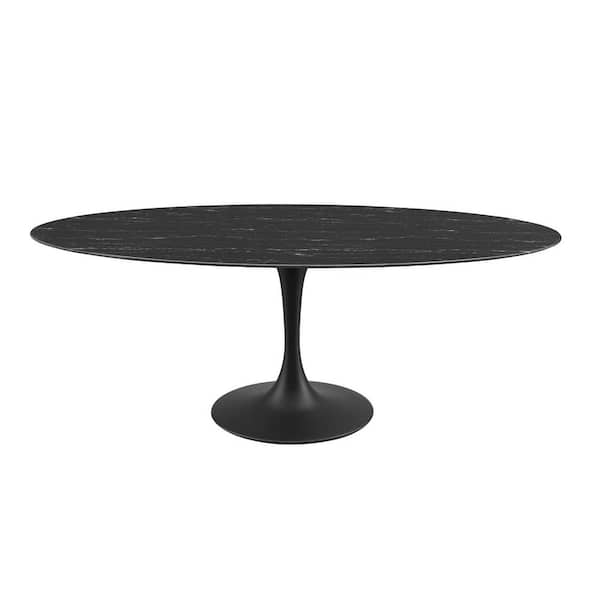 MODWAY Lippa 60 in. Black Oval Artificial Marble Powder Coated Metal Base with Wood Frame (Seats 4)