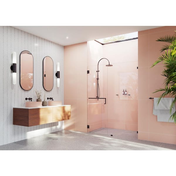 Glass Warehouse 78 in. x 57.5 in. Frameless Pivot Wall Hinged Towel Bar Shower Door